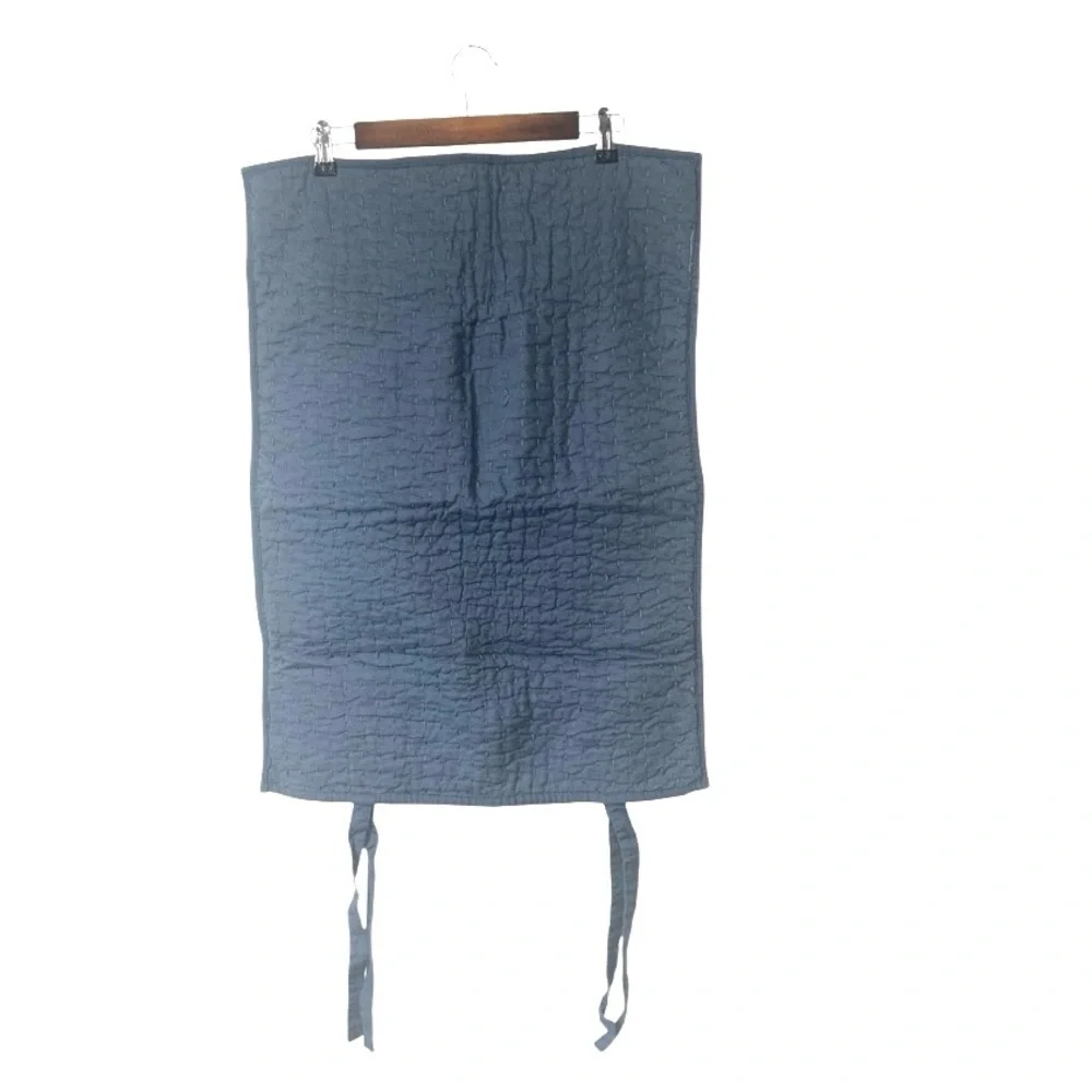 Pottery Barn Pick-Stitch Blue Pillow Case Sham Quilted Cotton Linen Large Hanna
